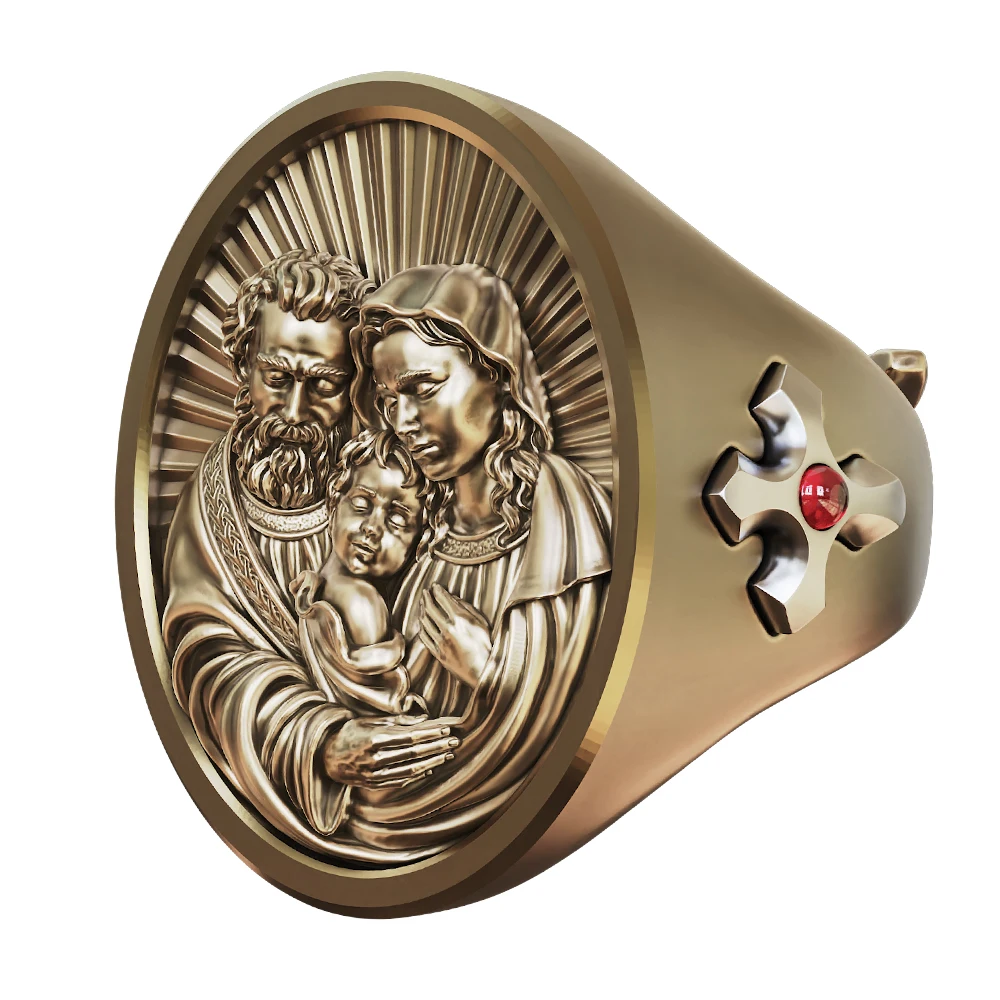 Brass Virgin Mary Madonna Jesus Christ Cross Ring Religious Jewelry BR511 US Size 7~15