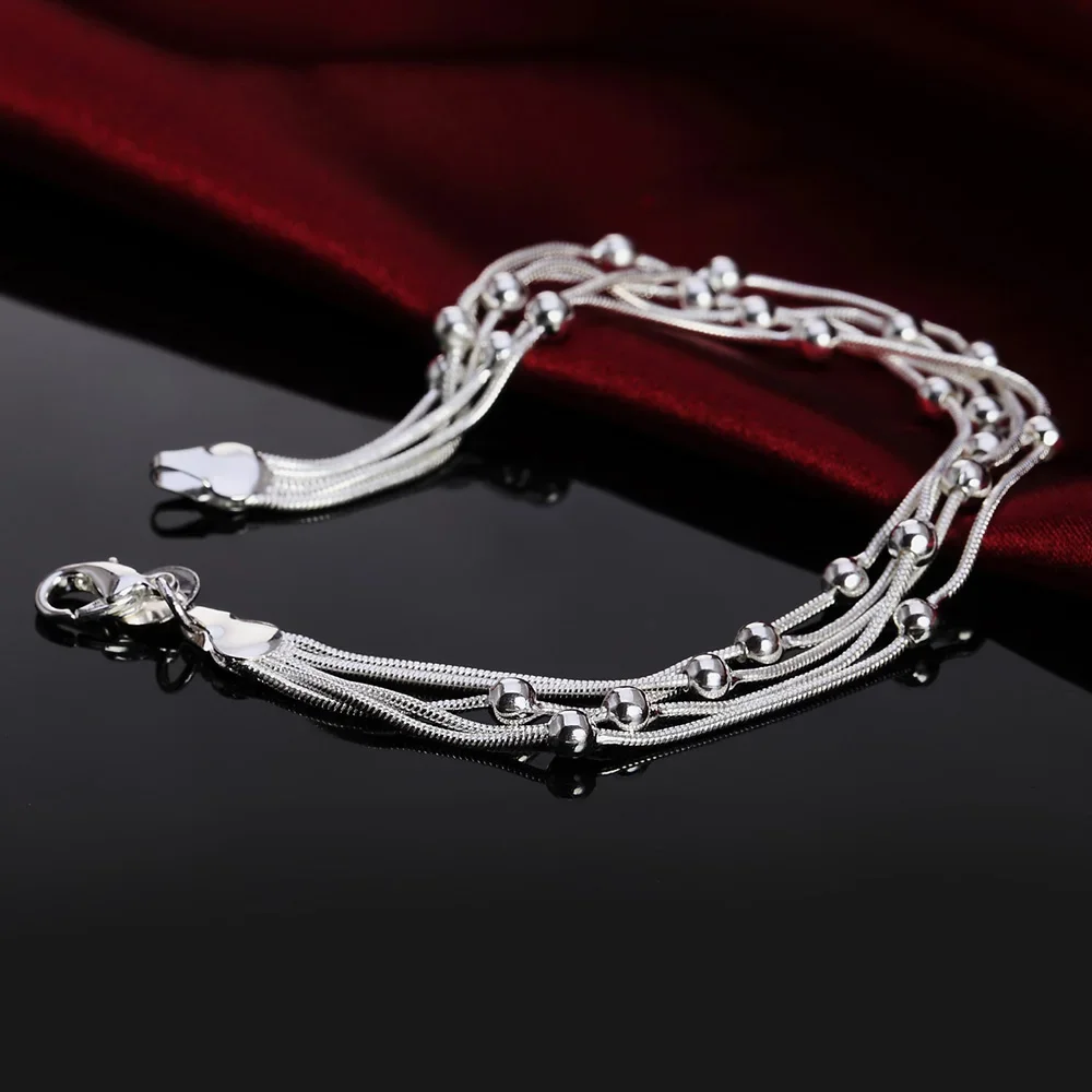 925 Sterling Silver Bracelet para Mulheres, Cinco Linha Beads Cadeia, Fine Luxury Jewelry, Wedding Party Presentes, Factory Outlet, Fashion