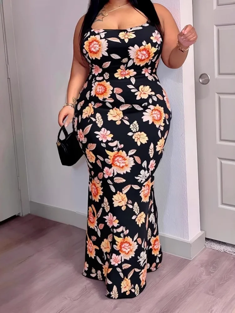 

Wmstar Plus Size Dresses for Women Wholesale Flower Printed Short Sleeved Strapless Halter Dress Drop Shopping New in Summer