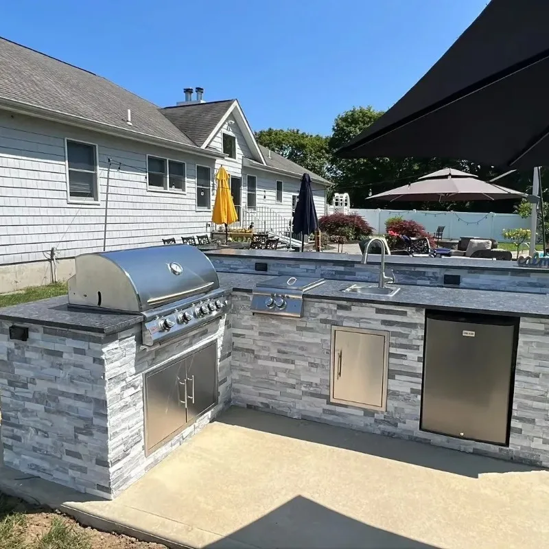 

Outdoor Kitchen Cabinet with Aluminum Frame, Full Stone G-as Grill and BBQ Kitchen