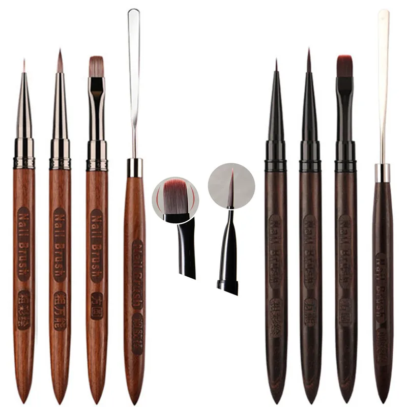 1/4PCS Nail Art Brush Triangular Spatula Drawing Painting Line Pen Liner Gradient Flat Round Metal French Manicure Tools