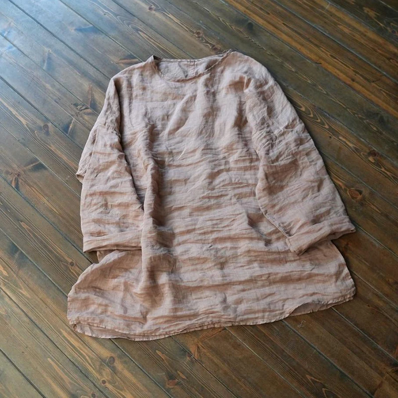 

Oversized Women Casual Linen T-shirts New 2026 Spring Vintage Style O-neck Solid Color Loose Female Long Sleeve Tops Tees M2658