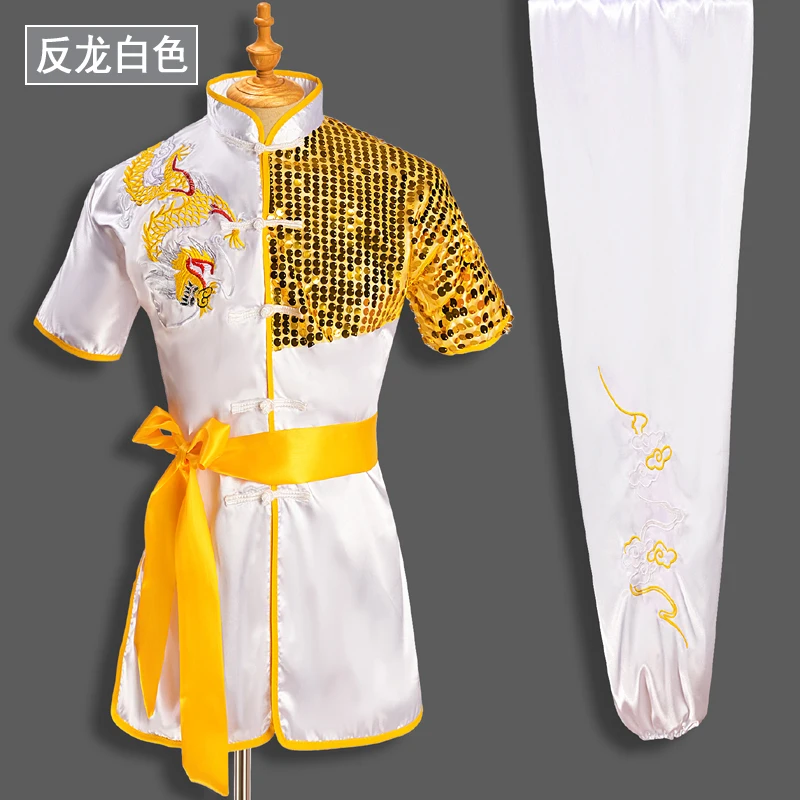 Traditional Chinese Kung Fu Clothing Set for Kids, Sequin Dragon Embroidery, Stage Performance, Martial Arts Uniform, Boy, 2022