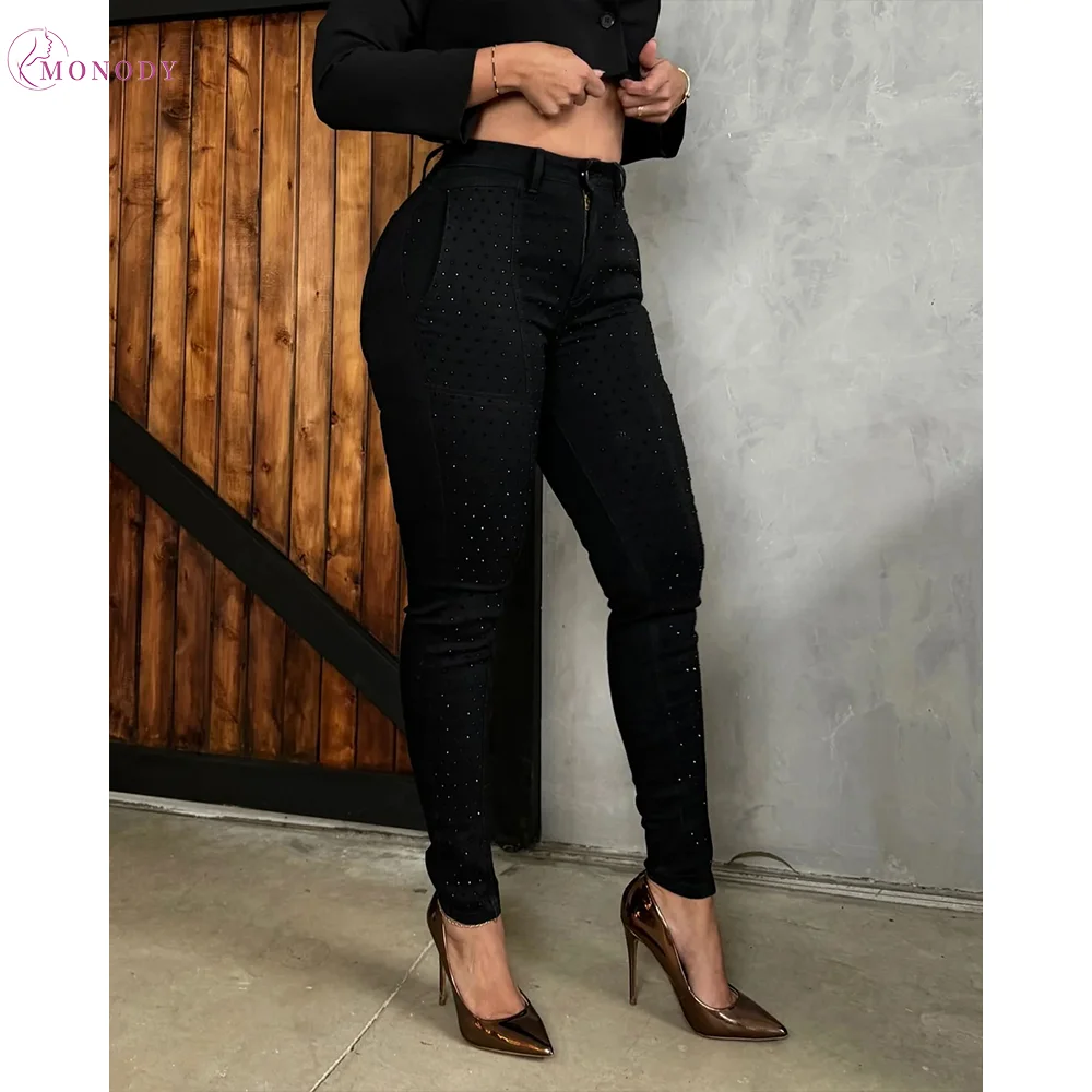 

Stylish Women's Black Skinny Jeans High Waist Stretch Denim Pants Trendy Fashion Slim-fit Jeans for Casual