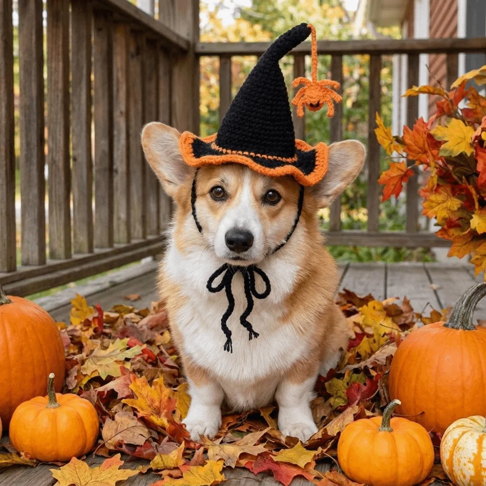Creative Adjustable Pet Halloween Star Hats Soft Breathable Cat Witch Hat Decorative Knitted Hat Pet Cosplay Hat Halloween Party