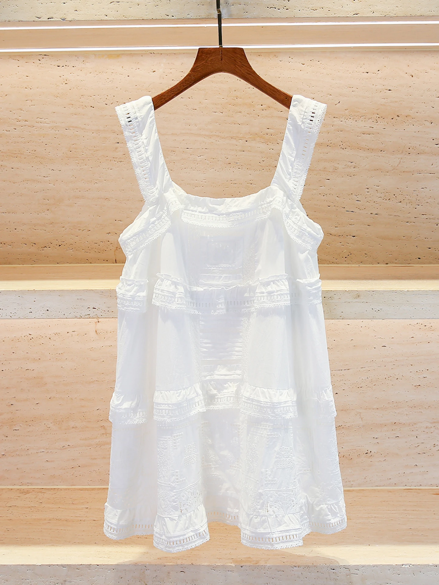 Ele ort Lace Embroidery Dr Square Collar Strapl Women's Faion Commute Sle Spring Autumn Season A-Line Dr