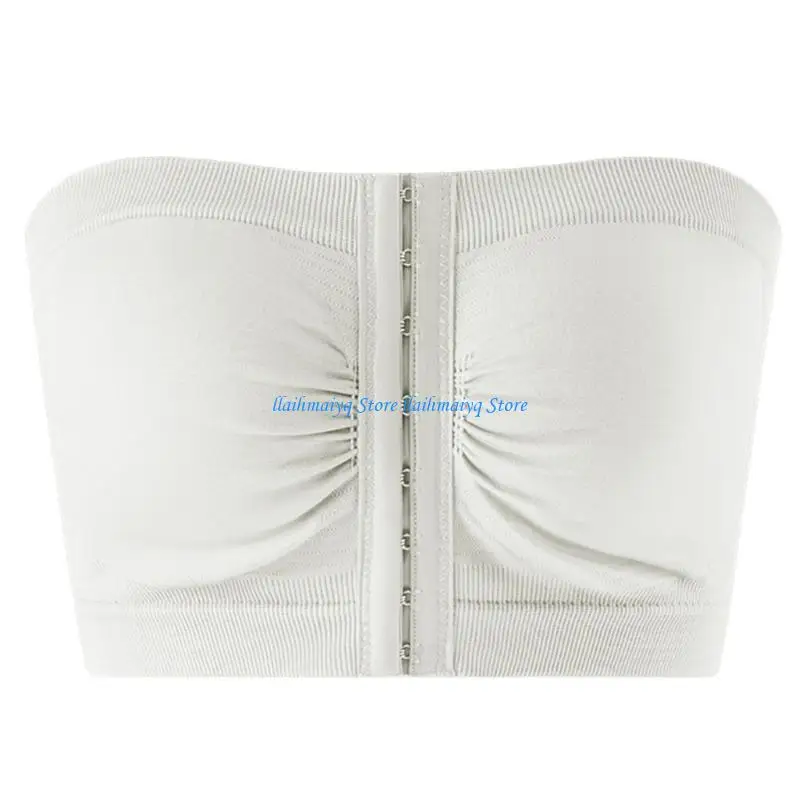573B Women's Front Closure Bra Smooth Undergarment Strapless Bandeau Wirefree Underwear Large Size Full Coverage Bustier