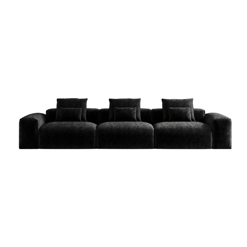 

compressed chenille velvet tofu large and small apartment three person straight row big black cow sofa