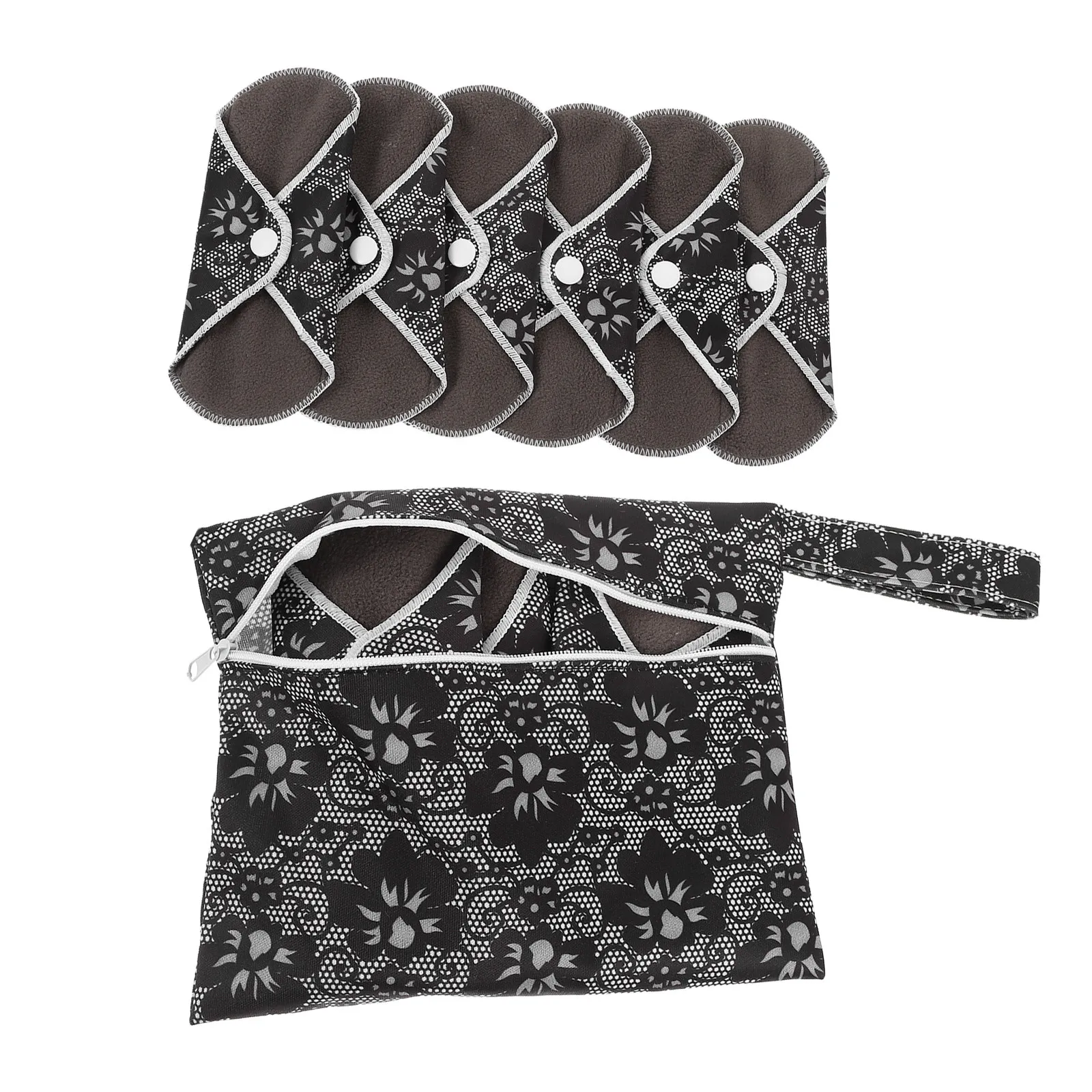 竹炭生理用パッド-6枚入り-再利用可能-洗えるサニタリーナプキン-生理用タオルセット-夜用おむつインサート