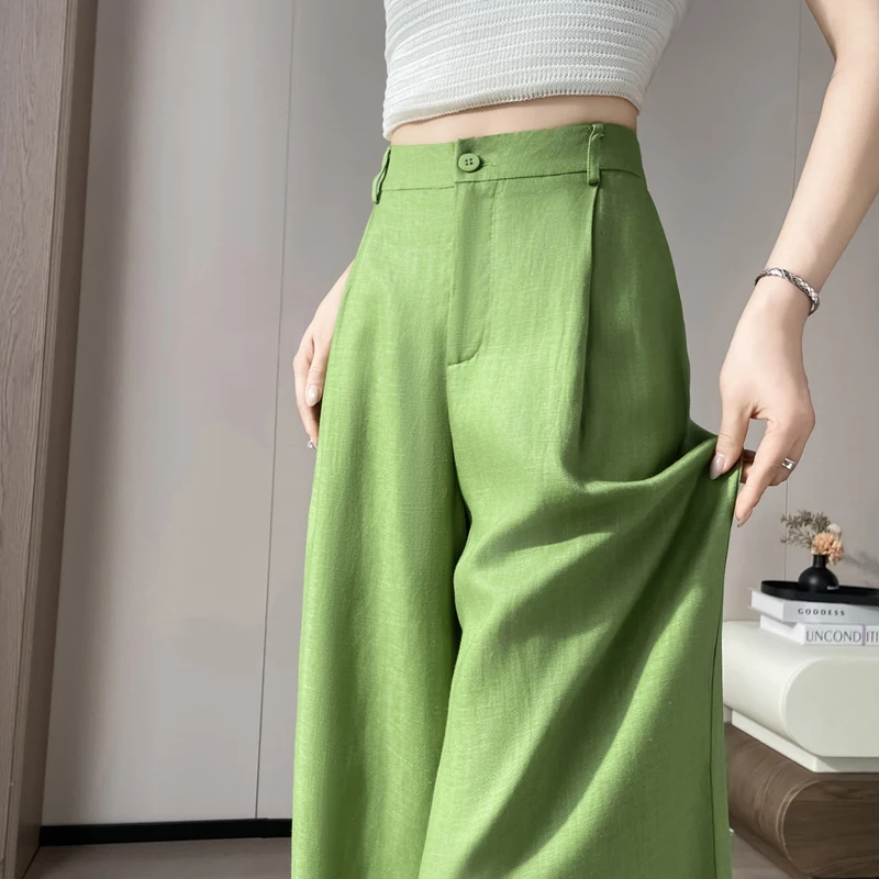 Loose High Waist Draped Wide Leg Pants Women Summer Casual Floor-Length Suit Long Pants Thinming Korean Style Cotton Linen