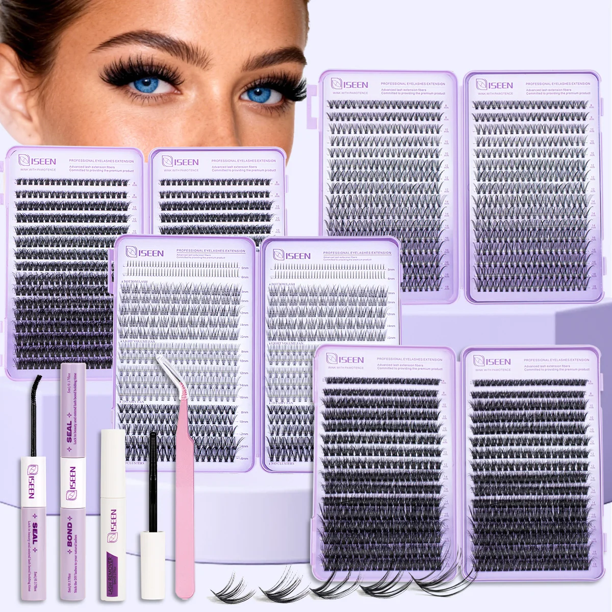 Large Capacity False Eyelash Set Mixed Length Reusable Ideal for Beginners Lash Extensions Natural Slim With Bond And Seal
