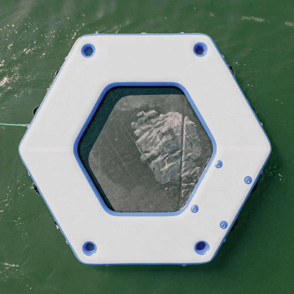12Ft Air Dock Portable Water Lounger Hexagon Shape Inflatable Water Mat With Inner Mesh