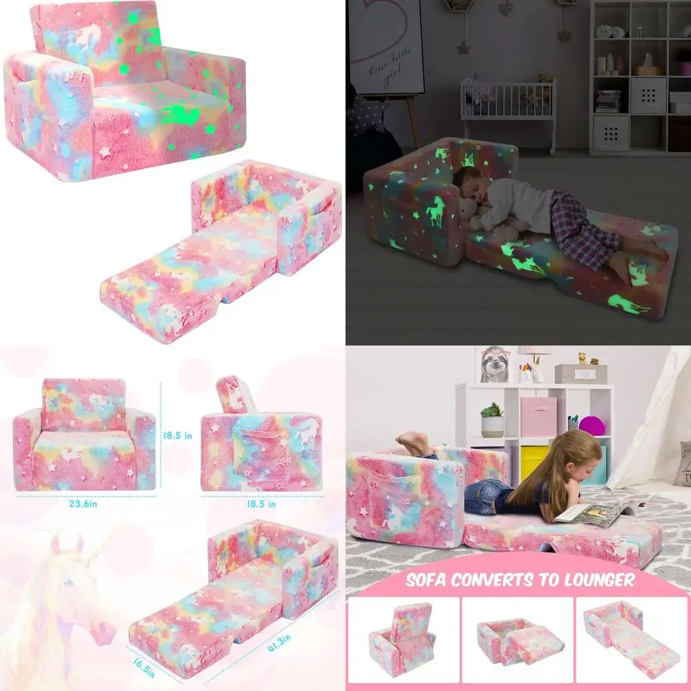 

Детский диван-трансформер, кресло-шезлонг, светящийся в темноте, для мальчиков и девочек (розовый)