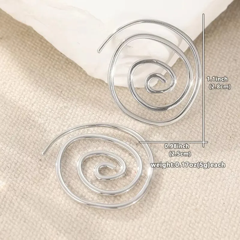 Vintage ethnische silberfarbene Metallgeometrie Spirale baumelnde Ohrringe für Frauen Schmuck – Detail 4