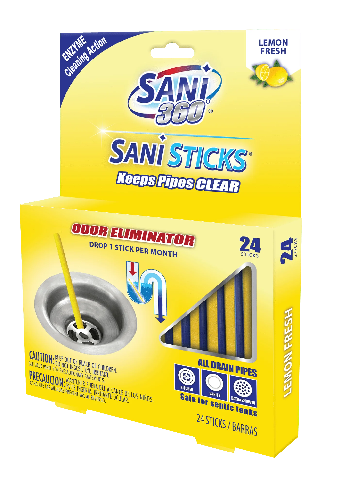 

Sticks Lemon Fresh Drain Cleaner and Deodorizer 24 Count Perfect for the kitchen, vanity, bathtub and utility/mop sinks