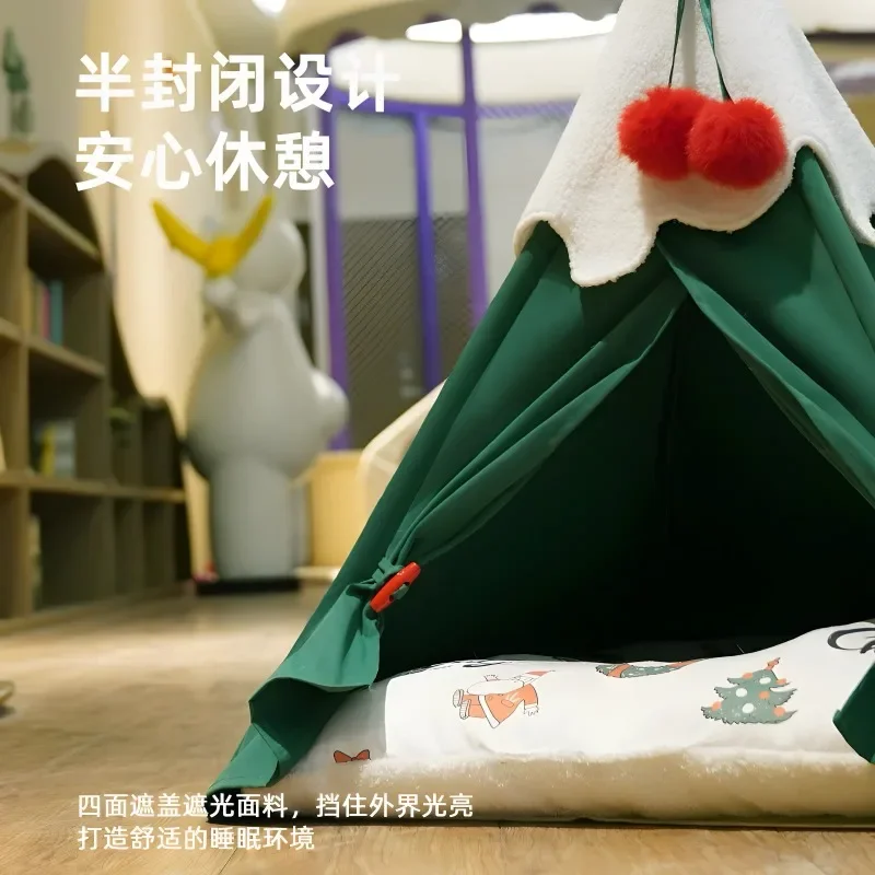 Christmas plush pet tent  nest cat house semi-closed four-season universal removable and washable Internet celebrity supplies