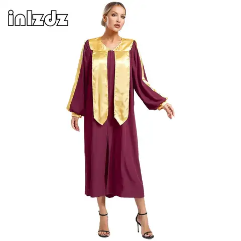 Unissex feminino masculino coro robe halloween cosplay tema festa traje com decote em v manga longa bloco de cor zíper split frente vestido