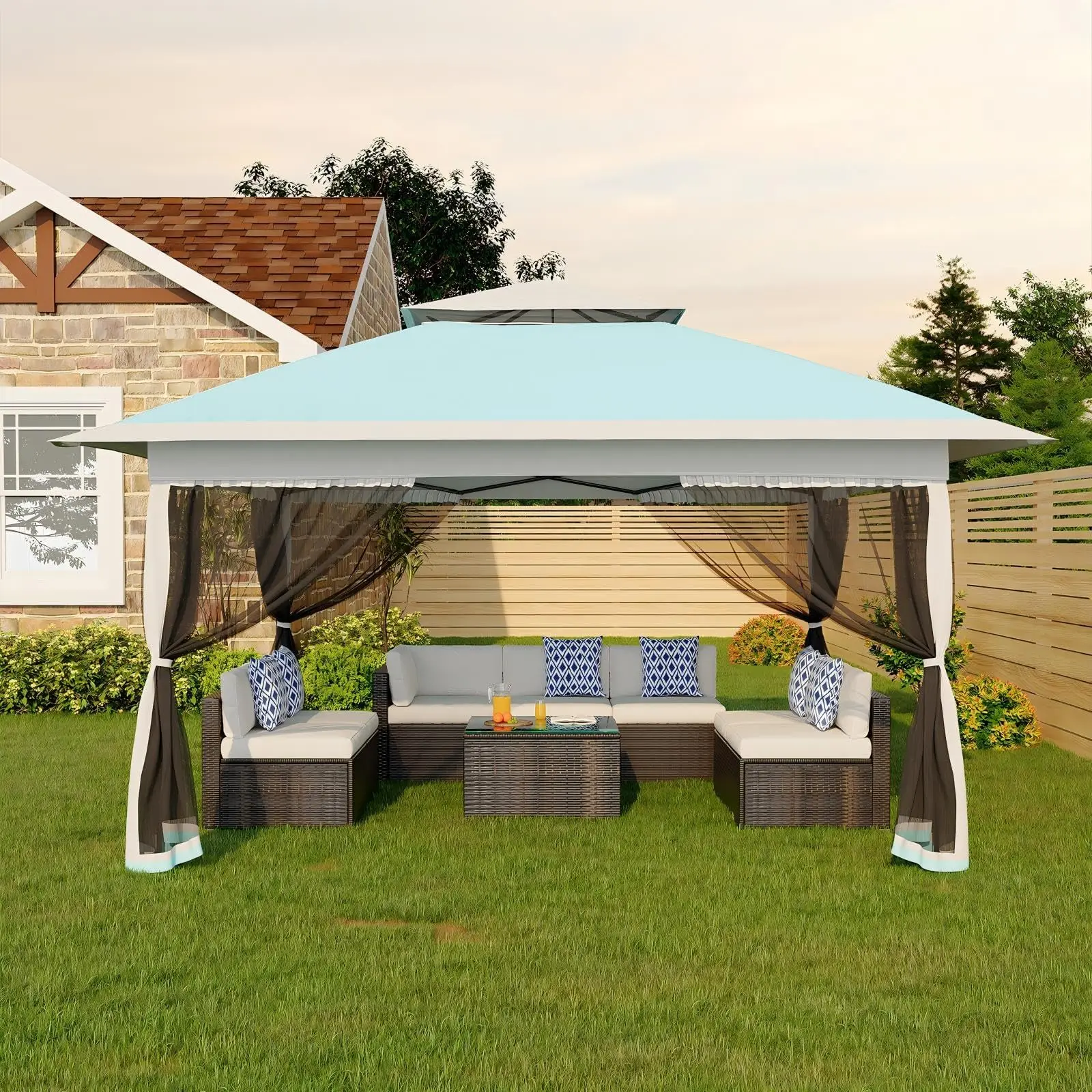 Draagbare luifel 3x3M - Waterdichte partytent met muskietengaas, dubbel dak, verstelbare hoogte voor patio, tuin en buitenevenementen