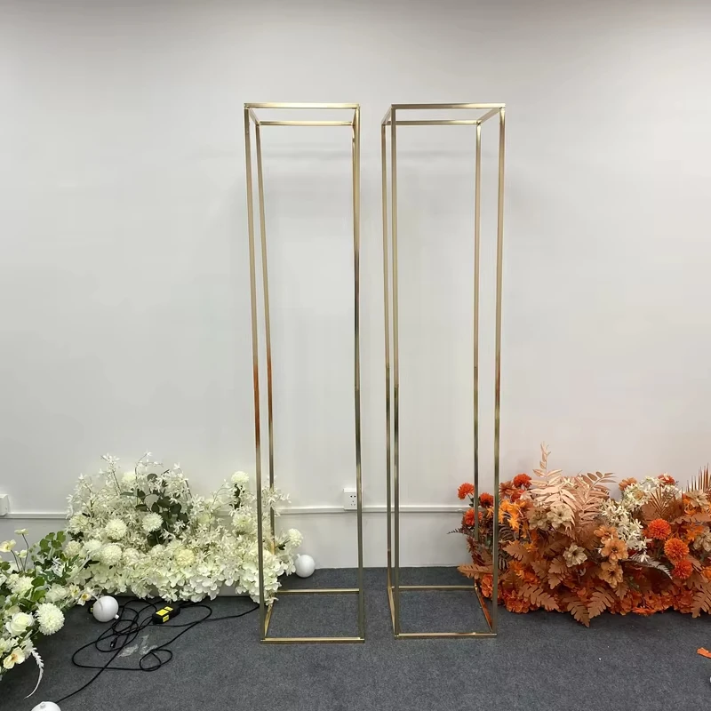 Gold-plated wedding square arch iron column base balloon arch wedding birthday stage background booth props flower stand