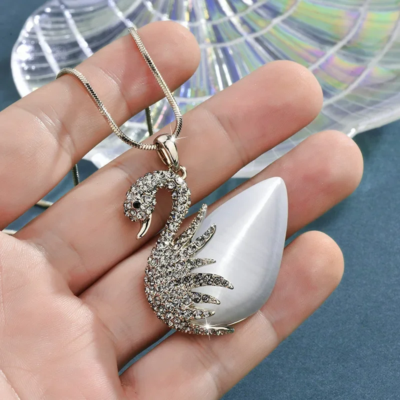 

Цепочка для свитера «Лебедь», длинное ожерелье на осень и зиму, элегантное и универсальное ожерелье, женское ожерелье «кошачий глаз» в виде лебедя.