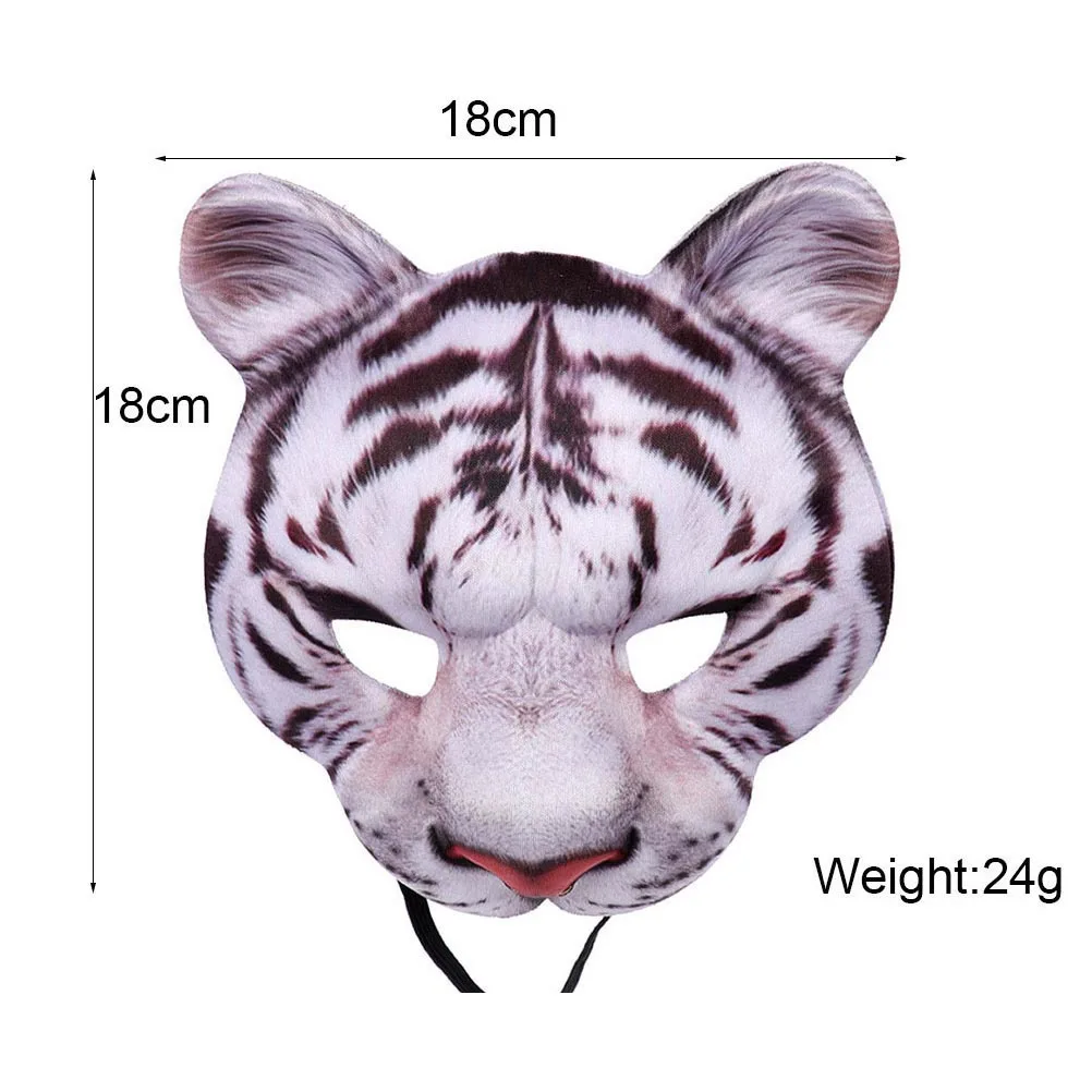 Masque de tigre, 2 pièces, couverture faciale d'animal Premium Eva Halloween carnaval Cosplay décor de fête pour hommes femmes enfants unisexe jaune blanc