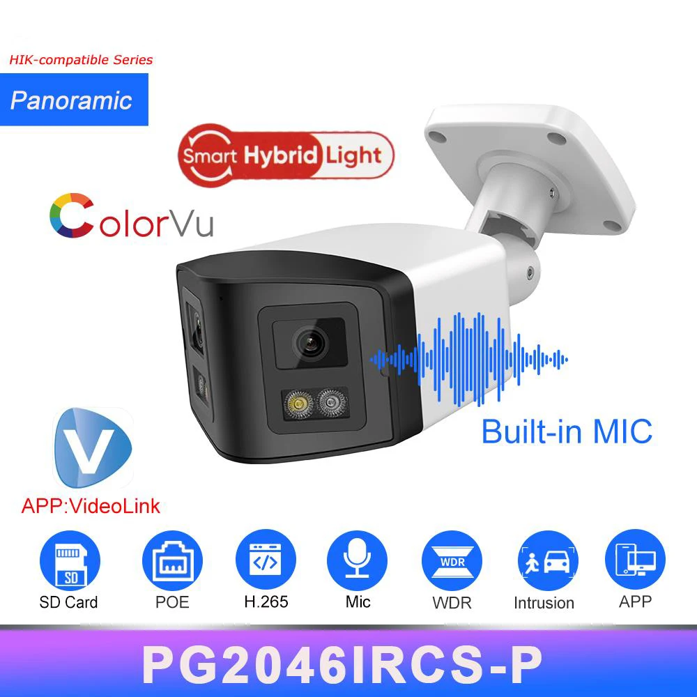 Hikvision-IR e ColorVu Câmera IP Panorâmica, Áudio Bidirecional, Detecção Humana, Slot para Cartão SD, WDR, Plug and Play, HIK NVR, Compatível com