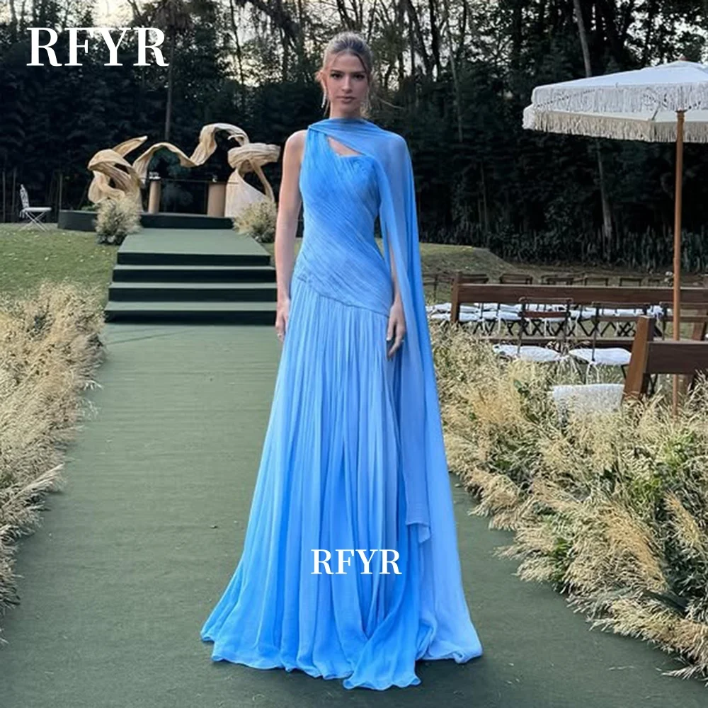 

RFYR A Line فساتين السهرة Elegant Chiffon Prom Dress One Shoulder Princess Pleats Party Dress for Women Customized
