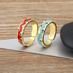 Nidin Hot Sale 6 Colors Copper Inlaid Zircon Charm Open Rings Adjustable For Women Men Engagement Wedding Party Finger Jewelry