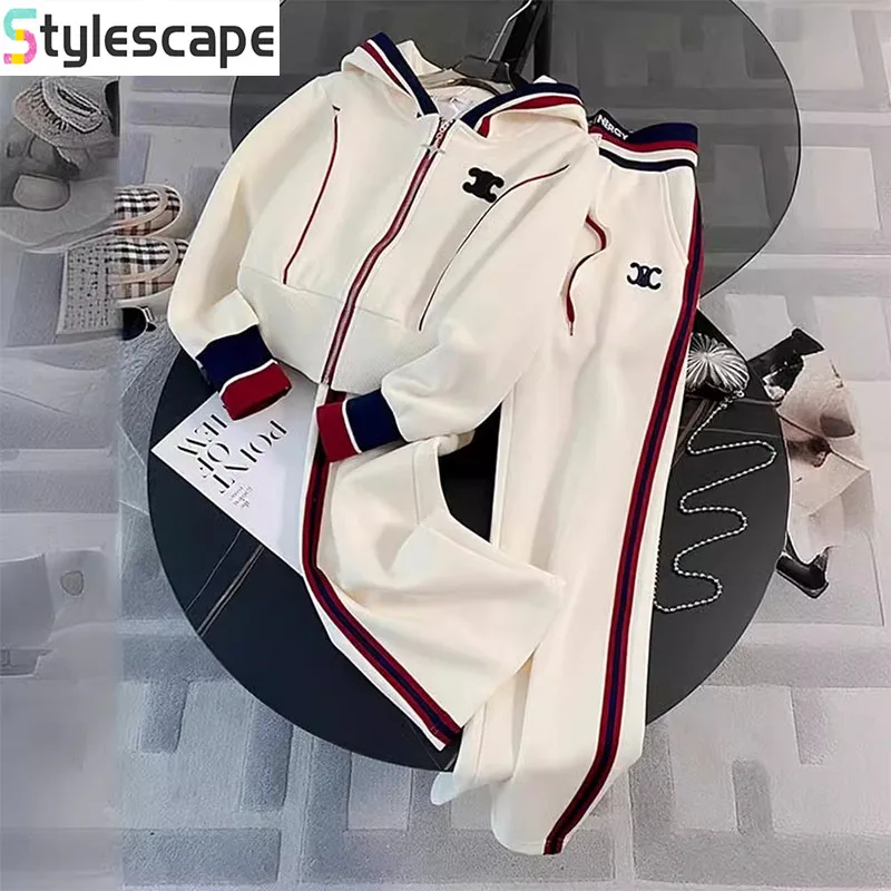 High End Leisure Sports Suit for Women's Spring 2025 New Fashionable Hooded Sweatshirt Straight Leg Pants Two-piece Setpant Sets