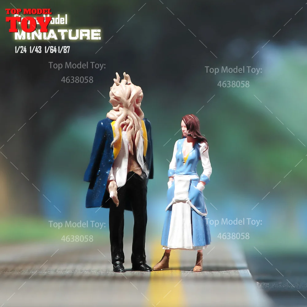 Painted Miniatures 1/24 1/64 1/43 1/87 Beauty Girl and Beast Male Female Scene Figure Doll Unpainted Model For Car Vehicles