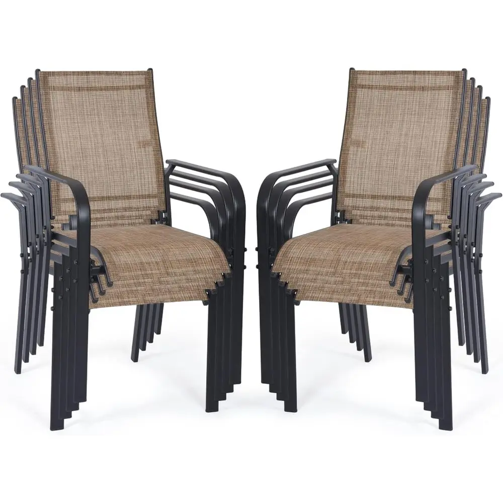 

Set of 8 Outdoor High Back Patio Chairs, All-Weather Padded Textilene, Suitable for Lawn, Porch, or Garden, Brown