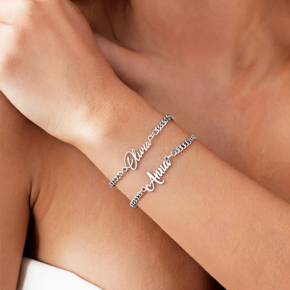 Women's Custom Nameplate Bangle Bracelet, Stainless Steel