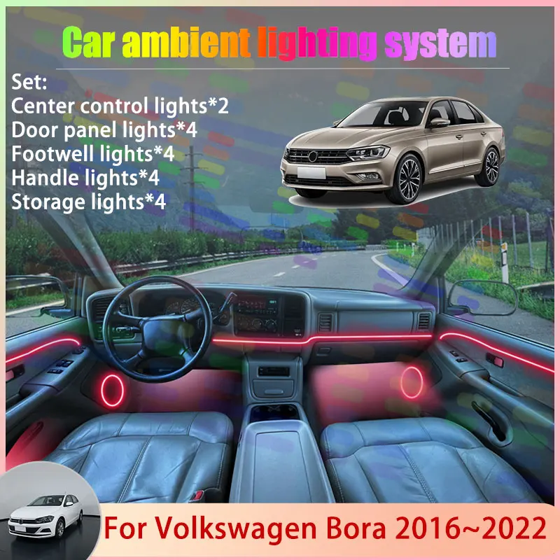 

Для Volkswagen Bora 2016~2022 MK3 3-го поколения: Комплект атмосферной RGB-подсветки с эффектом бегущих огней (2/24 в 1) и аксессуары
