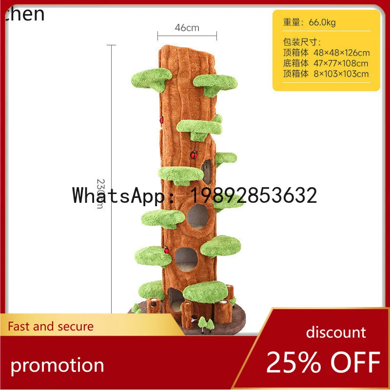 

YFY Large Cat Tree with Climbing Frame, Integrated Jumping Platform, Solid Wood Villa Cat House, Space-Saving Tree Hole