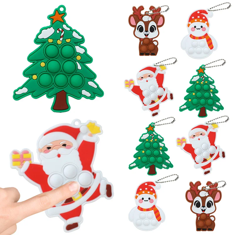 

1/3/5Pcs Christmas Pop Keychain Fidget Toys Silicone Bubble Xmas Tree Ornament Stocking Stuffers Kids New Year Party Gift Favors