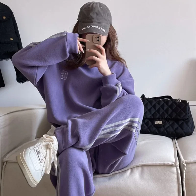 

Winter Two Piece Sets Women Tracksuit Casual Sports Suit Autumn Trouser Suits Female Sweatshirt Solid Sports Streetwear Women