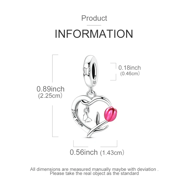 Charms Beads Tulip Heart Pink Dangle Love Mom Quote Plata Fit Original 925 Charms Bracelet Jewelry Mother's Day Gifts for Women