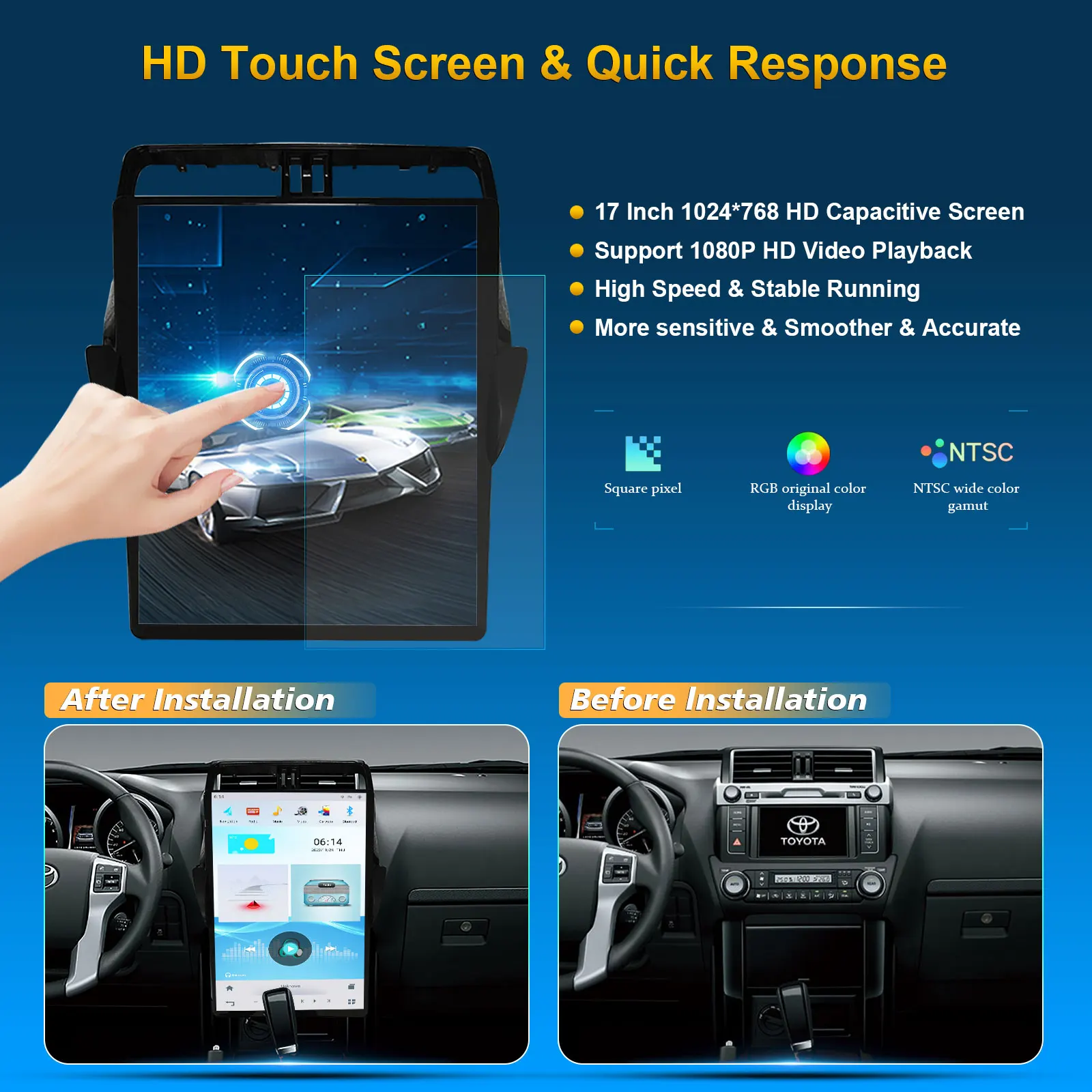 Car MP5 Player 17'' 2Din Radio Touch Screen Automotive BT FM TF Mirror Link Monitor Aux SD 3 Charging Ports Radio Stereo