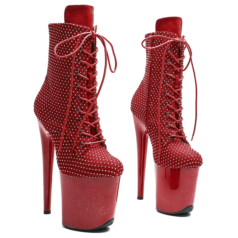 Leecabe  20CM/8inches Suede with  rhinestone upper  High Heel   platform Boots Trend fashion stripper heel  Pole Dance boots