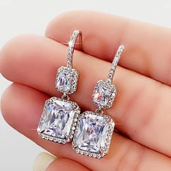 Huitan Modern Fashion Lady's Drop Earrings Full Bling Iced Out Crystal Cubic Zirconia Aesthetic Bridal Wedding Earrings Jewelry