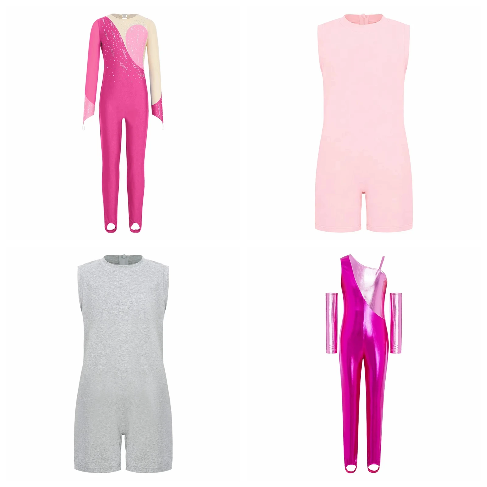 

Girls Mesh Patchwork Ballet Dance Bodysuit with Finger Holes Workout Gym Acrobatics Costumes Kids Rhythmic Gymnastics Jumpsuit