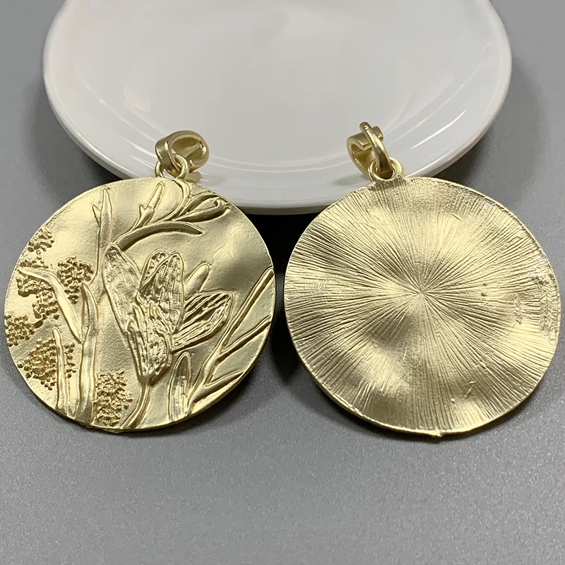 1 Piece Genuine Gold Color Round Medallion Charms Plated Large Bohemia Boho Pendants for DIY Necklace Jewellery Making