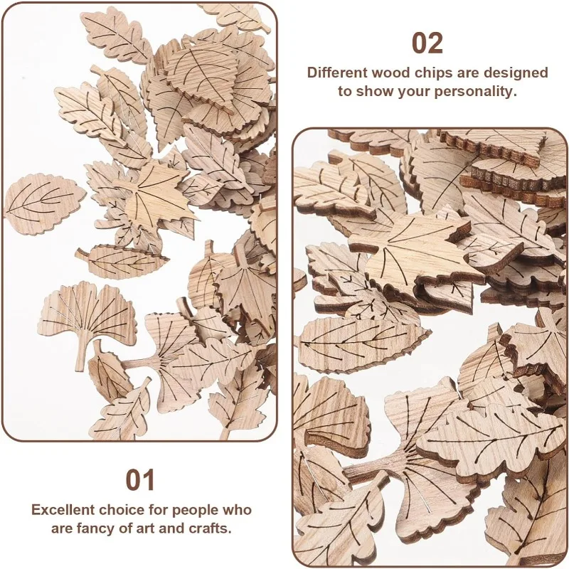 50pcs Leaves Maple Leaf Wood Chips Handbook Memoir Photo Album Decoration Accessories Handmade DIY Patch