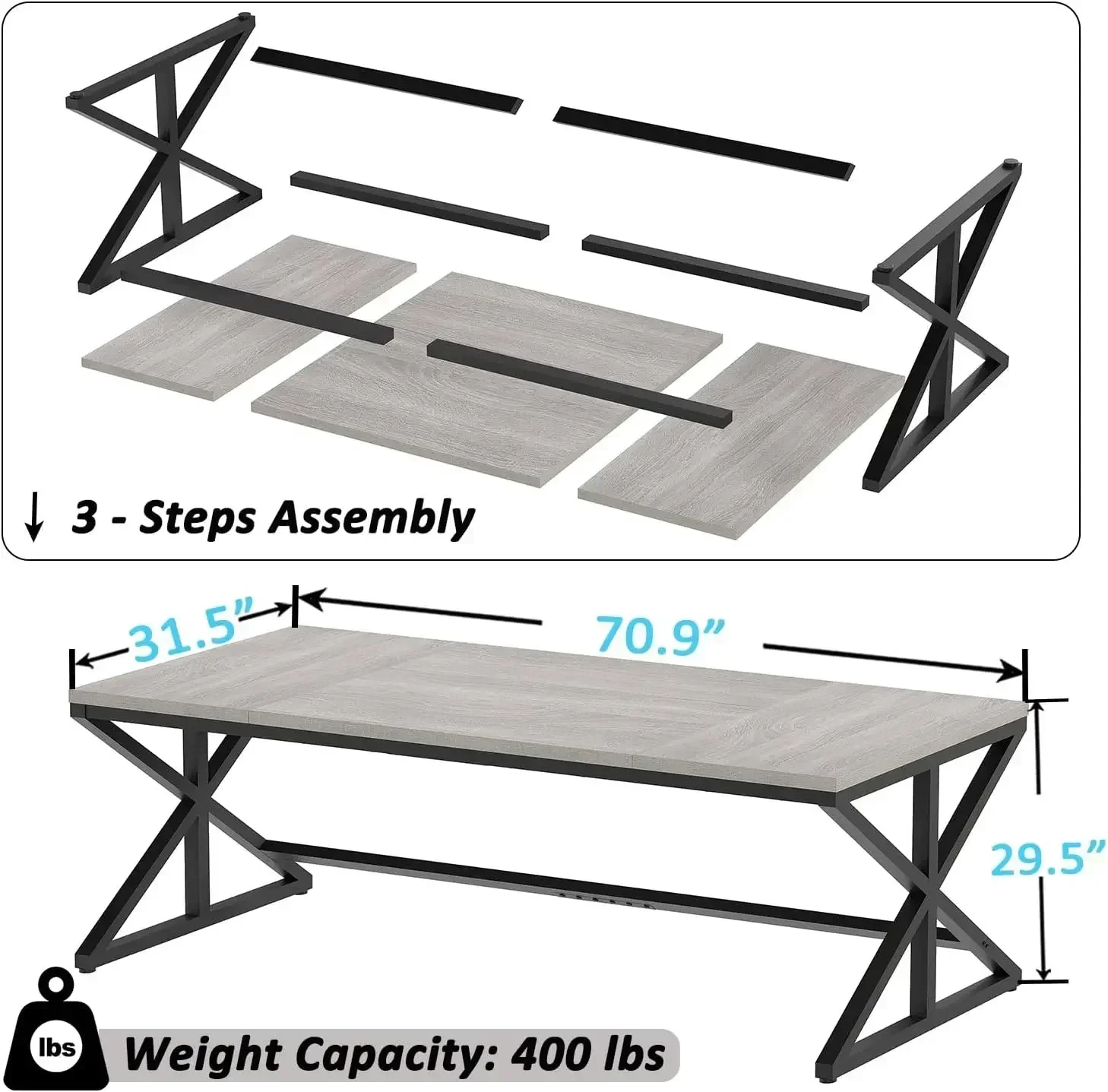 [Limited Time Offer, Clearance!]Modern Large Office Desk, 70.8 Inch Long Wood Metal Computer Table, Industrial Double Workstatio