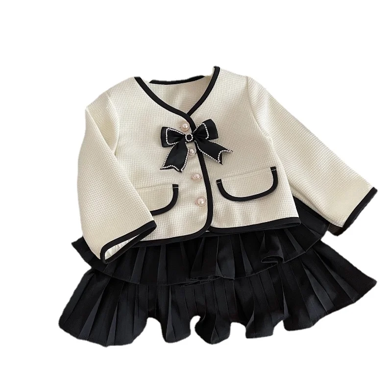 Girls Princess Clothes Set Spring Long Sleeve Bow Coat+Skirt Fashion Kids Jacket Suits Party Children Clothes Two Piece Sets