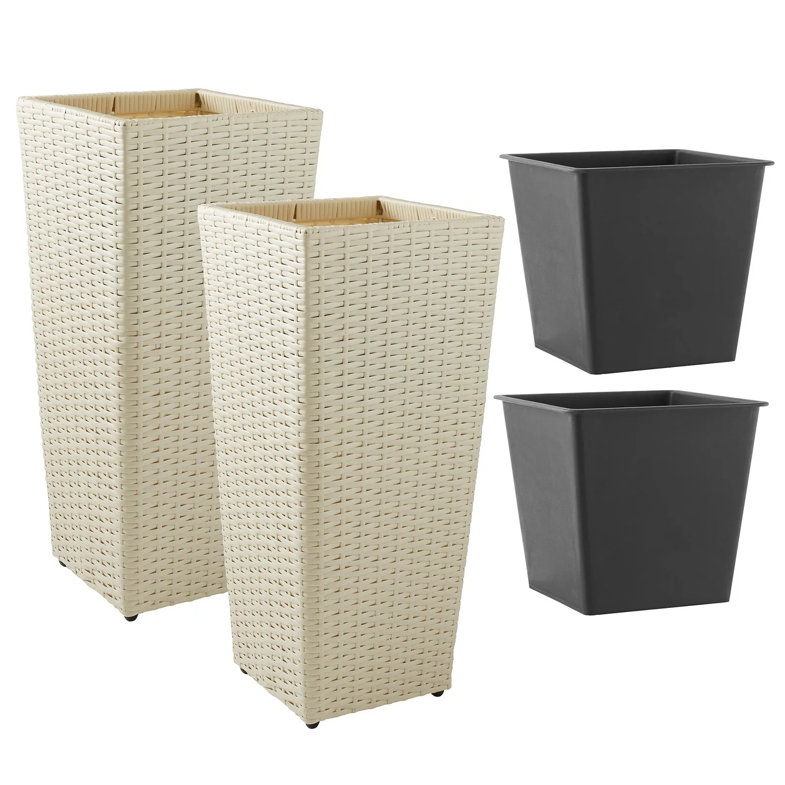 

2 шт. всепогодные высокие уличные горшки с вкладышами для цветочных горшков для патио, белые