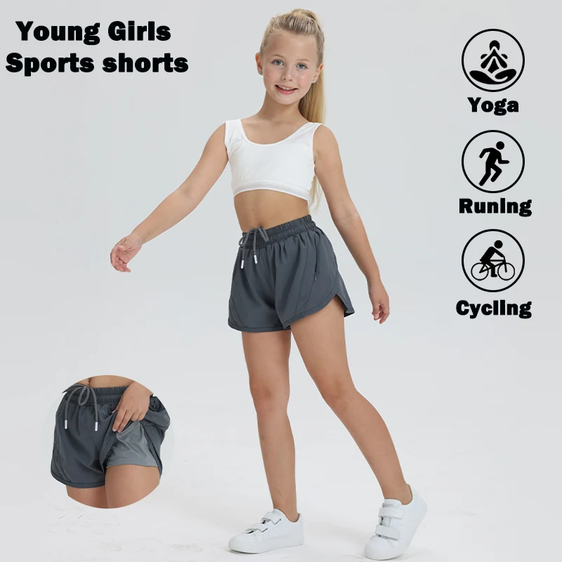 Girls Athletic Shorts Teen Kids Quick Dry Running Zip Pocket Lightweight Track Workout Shorts Children's Gym Riding Yoga Pants