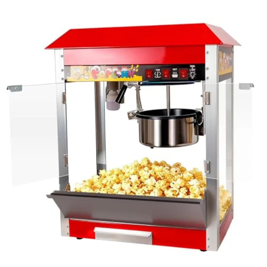 1300W Commercial Popcorn Machine 8 Oz Popcorn Maker for 48 Cups Movie Theater Popcorn Machine with 3-Switch Control Removable S