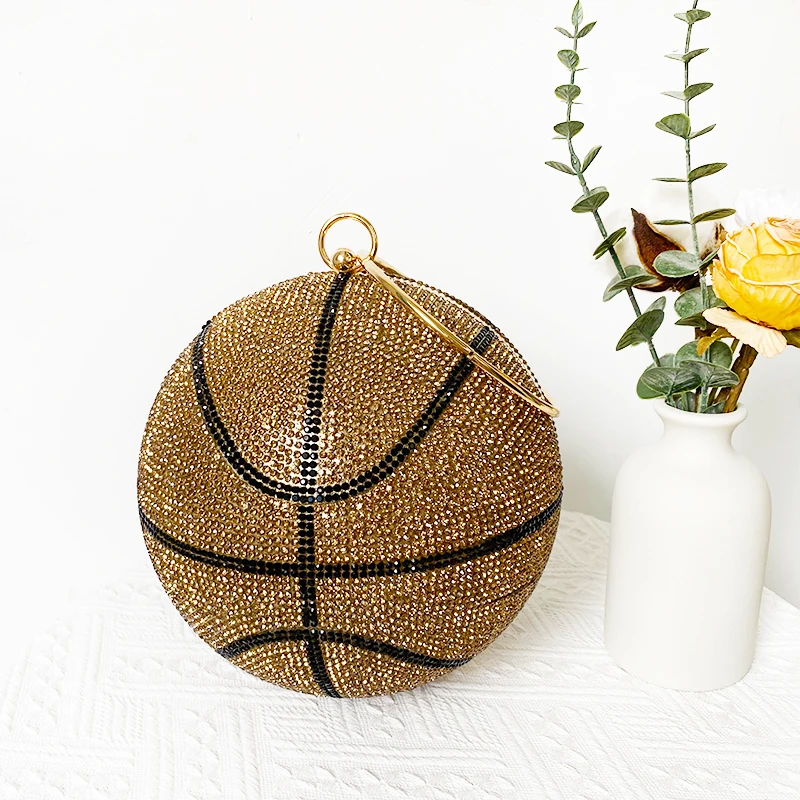 Trendy Diamond Basketball Purse Woman\'s Crystal Rhinestone Bling Basketball Bags for Ladies Round Ball Evening Handbag