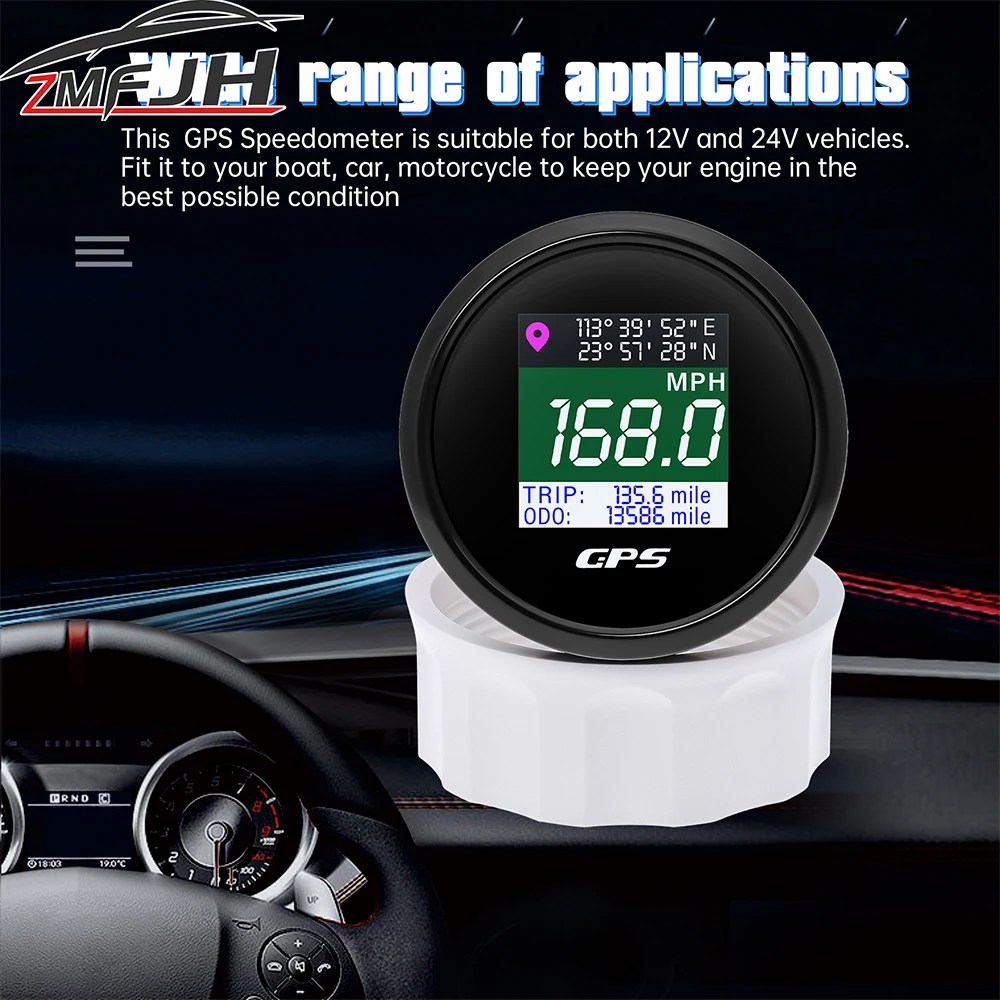 

52MM GPS Speedometer TFT Screen MPH KMH Knots ODO Trip Latitude Digital Speed Gauge With GPS Antenna For Marine Boat Car Yacht